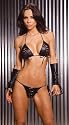 Leather Black Lace Up Bra G-String Panty 2 Piece Set