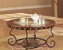 Ornate Iron Wood And Glass Top Coffee Table