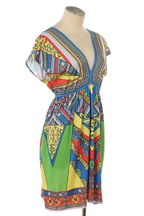 ETHNIC PRINT KIMONO KNIT DRESS
