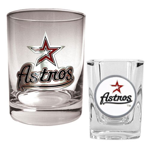 Houston Astros MLB Rocks Glass & Square Shot Glass Set - Primary Logo