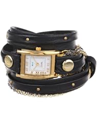 La Mer Collections Womens LMDUOSTUD001 Black Gold Stud Venice Gold Bracelet Wrap Watch