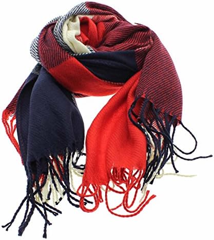 Extra Long Warm Winter Imitation Cashmere Thicken Plaid Scarf Cappa Tippet Shawl(Wine Red)