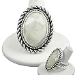 Silvertone Mother of Faux Pearl Oval Stretch Fashion Ring