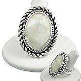 Silvertone Mother of Faux Pearl Oval Stretch Fashion Ring