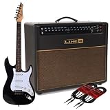 Line 6 DT50 50-Watt 1x12-Inch Guitar Combo Amp Bundle with 39-Inch Black Electric Guitar and Two 20-Foot Instrument Cables