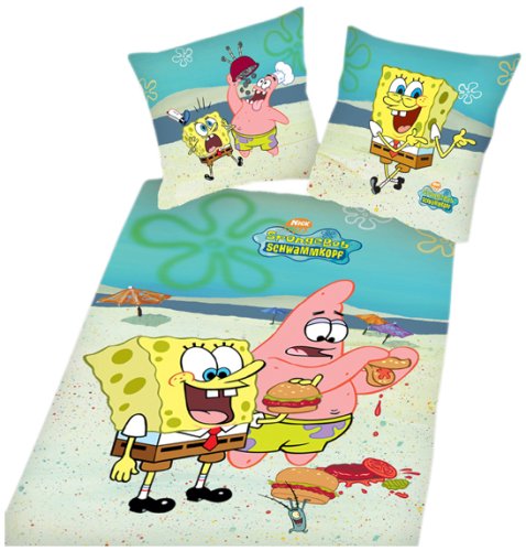 Herding 4475 39 050 - Bettwaesche Sponge Bob, Groesse: 80/80 - 135/200 cm, Linon
