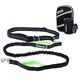 Lalawow 犬 リード 伸縮 リーシュ ハンズフリー 夜光効果 ウエストベルト 散歩 大容量ウエストバッグ+ゴミケース+ゴミ袋15枚付き (グリーン)