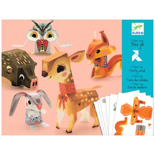 Djeco / Folded Paper Toy Kit, Pretty Woodland Animals