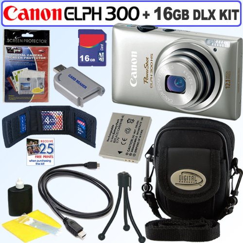 Canon PowerShot ELPH 300 HS 12 MP CMOS Digital Camera (Silver) + 16GB Deluxe Accessory Kit
