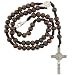 Brown Wood Bead Rosary with Saint Benedict Cross - 7mm Beads - 12.5'' Overall Length, 16'' Necklace