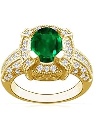18K Yellow Gold Oval Cut Emerald Ring With Sidestones