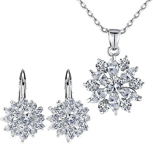 Pmany Fashion Design Snowflake Earring Stud Necklace Pendants Jewelry Set Women Favorite Elegant 18k Gold Plated Jewelry Set Best Gift for Girlfriend (Snowflake) (Snowflake)