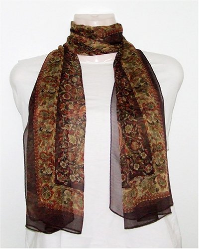 Chiffon Paisley Print - Silk Long Scarf 21x66