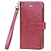 iPhone 7 Case, Moze iPhone 7 Wallet Case [4 Card Slots ] [Wrist Strap] [Stand Feature] PU Leather Flip Wallet Case Cover for iPhone 7 (4.7) - Wine Red