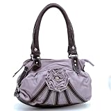 Designer Inspired Synthetic Leather Stone Washed Flower Handbag – Purple