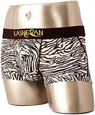Lashevan Men's Functional Boxer Brief Fashion 3D Separated Underwear Tensel Fiber Drawers - Brown Tiger Skin Pattern (TD13031) - M Size