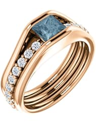 14K Rose Gold Princess Cut Blue and White Diamond Ring -- LIFETIME WARRANTY