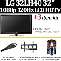 Brand New LG 32LH40 32" 1080p LCD HDTV - Gloss Black With Essentials Accessory Kit Includes Wall Mount + HDMI Cables + Super Flat TV Wall Mount + LCD Screen Cleaner