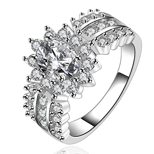 Fashion Elegant Silver Jewelry Austrian Crystal Sunflower Lucky Ring Wedding Ring