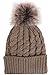 Winter Warm Thick Hand Knitted Beanie Hat with Faux Fur Pom Pom, Khaki