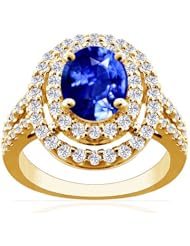 18K Yellow Gold Oval Cut Blue Sapphire Ring With Sidestones (GIA Certificate)