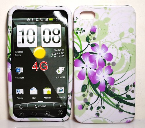 Photo White with Green Leaf and Purple Orchid Apple Iphone 4 Gen / 4th Generation / 4G Snap on Design Cell Phone Case