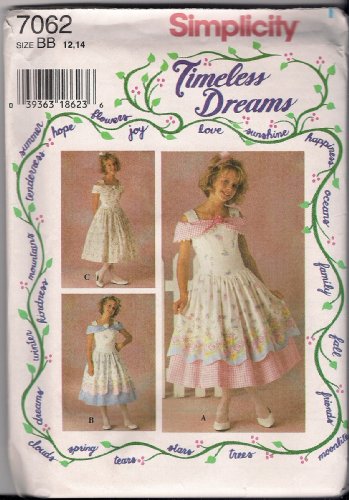 Simplicity 7062 Special Occasion Girls' Dress with Full Skirt, Off the Shoulder Collar size BB 12,14
