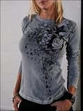 Apparel : Sinful Clothing - Women's Pointed Cross L/S Thermal in Silver S984