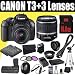Canon EOS Rebel T3 12.2 MP CMOS Digital SLR Camera + EF-S 18-55mm f/3.5-5.6 IS Lens + Two LP-E10 Battery + External Rapid Charger + 16GB SDHC Memory Card + Wide Angle Lens + Telephoto Lens + 3 Piece Filter Kit + Mini HDMI Cable + Backpack + Full Size Tripod + External Flash + Battery Grip Deluxe Accessory Kit