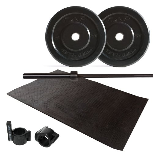 Cap Barbell Bumper Plate Set with 7 Inch Power Bar Muscle Clamp and Mat 135 Pound Pinto Araujoyook