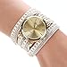 New Women Crystal Rivet Bracelet Quartz Braided Winding Wrap Wrist Watch White&black