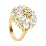 18 KT Gold Layered Marquise Shaped 18mm x 20mm Clear CZ Studded Accented 3mm Band Ring