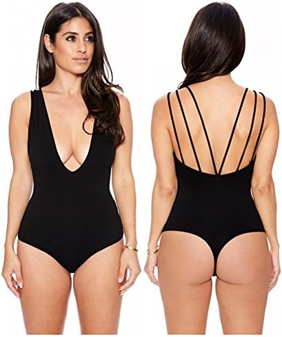 Jicheng Women Sexy One Piece Backless Plunging Neckline Beachwear Swimsuit Swimwear Bikini (XXXL(US12-14), Black)