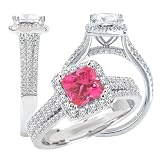 18k Chatham 5.5mm princess cut pink sapphire color #150 engagement ring with double-split shank 18k Chatham 5.5mm princess cut pink sapphire color #150 engagement ring with double-split shank