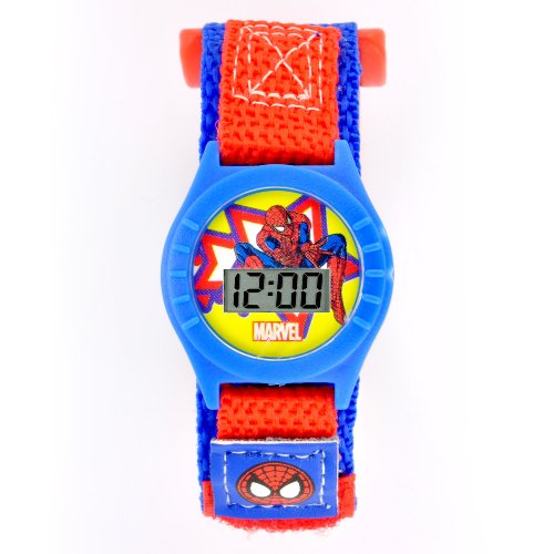 Marvel Comics Kids\' SPM084 Spiderman Blue and Red Logo Velcro Strap Watch