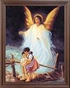 African American Black Guardian Angel Children Bridge Religious Picture Framed Art Print