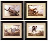 Set of 4 Safari Lion Zebra Cheetah Elephant Framed Art Prints