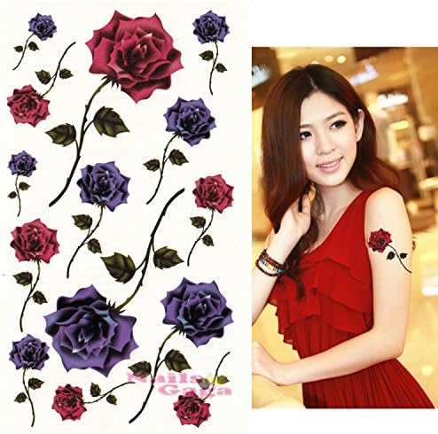 ECBASKET Temporary Tattoo Stickers Fashion Red &amp; Pink Rose Design Tattoo Body Art