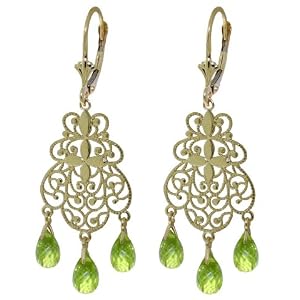 14k Solid Gold Peridot Chandelier Earrings