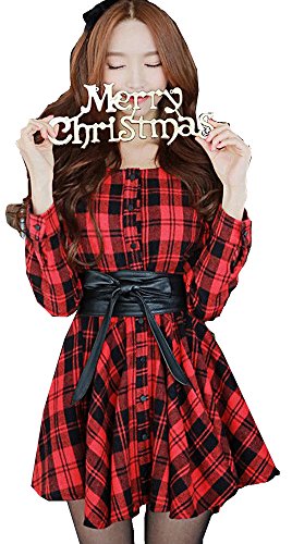 ワンピース タータンチェック チェック クリスマス 格子 チュニック エレガンス キュート カジュアル パーティ ２次会 レディース 秋物 冬物 可愛いスカーフ付き R338