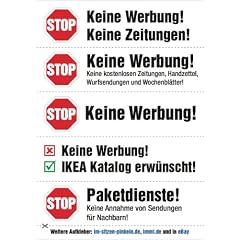 4er Pack - Keine Werbung! Aufkleber in 5 verschiedenen Motiven (in Wei�)