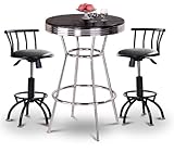 IMAGE OF Chrome Bar Table & 2 Black Adjustable 24