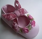 Pink Baby Shoes ~ Roses and Velvet, Small (fits 2-6 month)