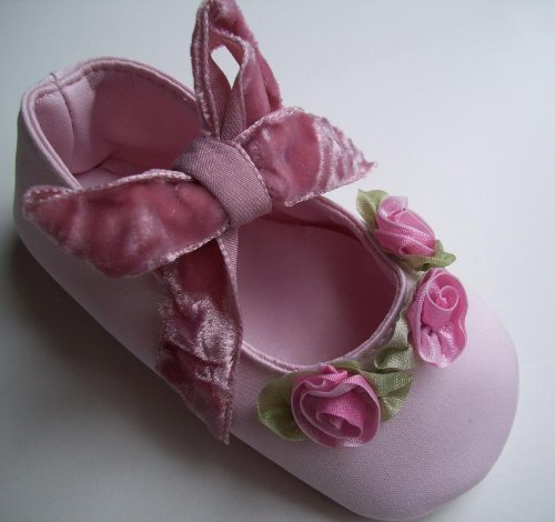 51DbffdKPfL Pink Baby Shoes ~ Roses and Velvet, Large (fits 6 12 month)