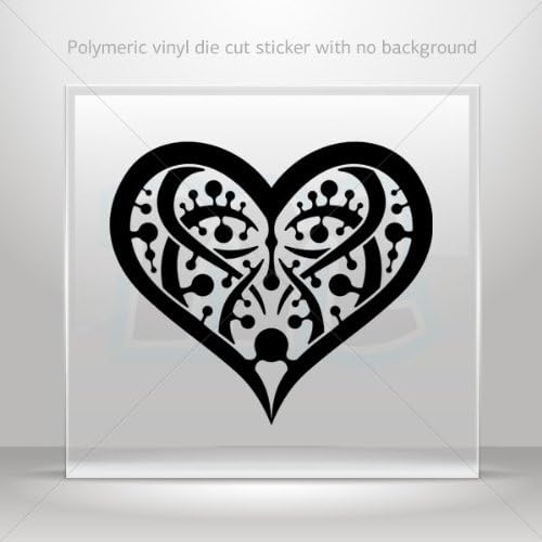 Decal Sticker Tribal Design Tatto style Heart Vehicle Garage door 6 X 5.3 Inches Black 0602 W7493