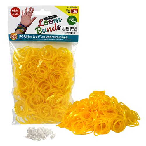 Loom Rubber Bands - 600 Metallic Shimmer Rubber Band Refill Pack with Clips (Metallic Yellow)