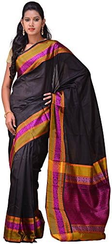 Uppada Women's Kanchipuram Silk Handloom Saree With Border Design Free Size Black