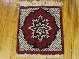 1'2 x 1'4 Red Persian Hand Knotted Wool Hamedan Square Rug