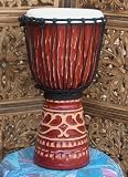 Antique Red Deep Carved African Style Djembe 19-20 in. Tall, 10-11 in Head