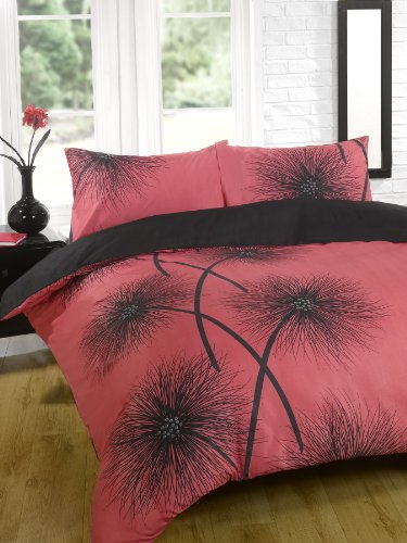Isis Fuchsia Pink Black Duvet Quilt Cover Set, Double Bed